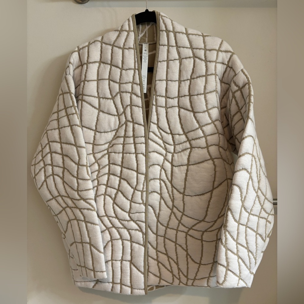 Lululemon 6 Insulated Jacquard Cardigan NWT green cream wool sweater